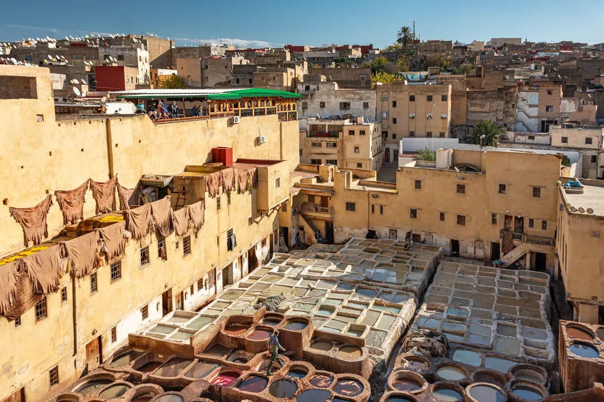 The dye pits of the Chouara tannery in Fes on a Morocco tour package, Chouara tannery, Fes, Morocco