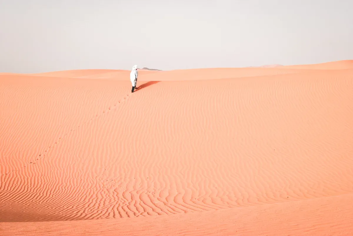 Camels on the Erg Chebbi dunes near Merzouga on a Morocco tour package, Erg Chebbi, Merzouga, Morocco